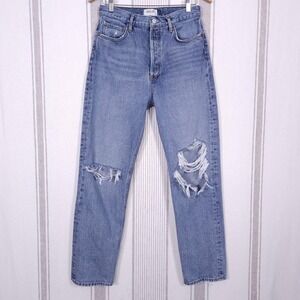 AGOLDE 90s Pinch Jeans Womens 28 Blue High Rise Straight Leg Distressed Denim